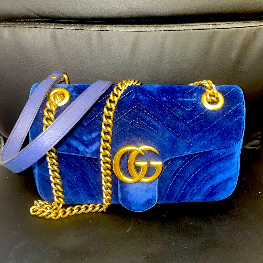 Gucci GG Marmont medium blue (cobalt) velvet bag
